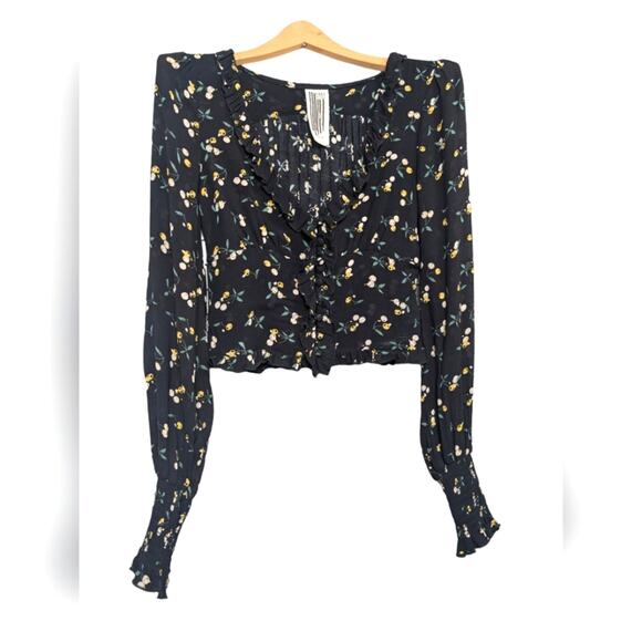 Free People Lemon Flower Printed Blouse Size XS - Picture 1 of 10